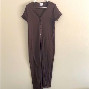 Brown long button-down dress